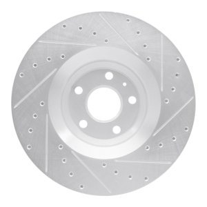 Audi TTS Quattro Brake Rotor (1) - Front Left - R1 Concepts - Drilled & Slotted - Silver - `08-`11